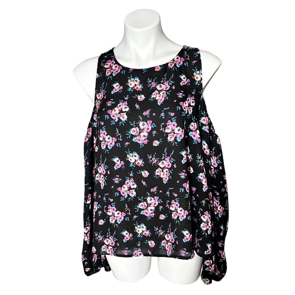 Lily White Cold Shoulder Floral Blouse Size Large